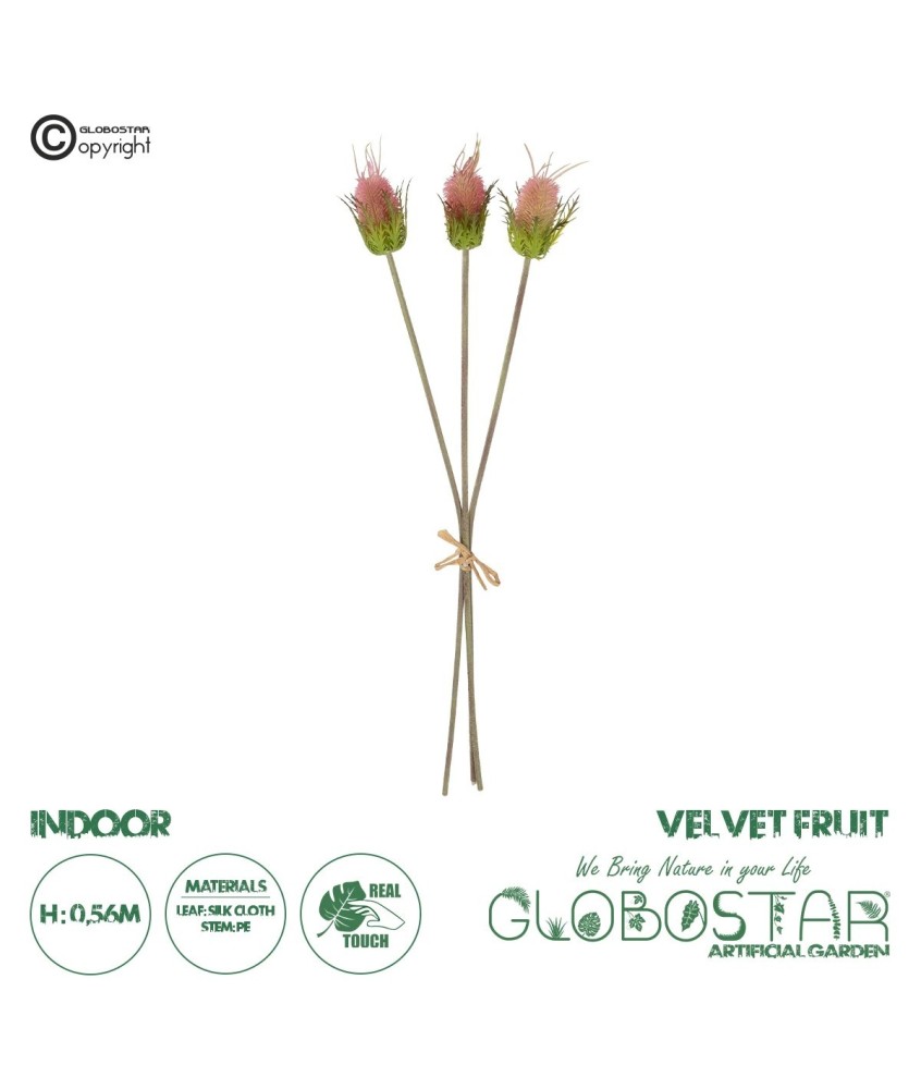 GloboStar® Artificial Garden PINK VELVET FRUIT BOUQET 21377 Τεχνητό Διακοσμητικό  Μπουκέτο Βερμπάσκο Y56cm